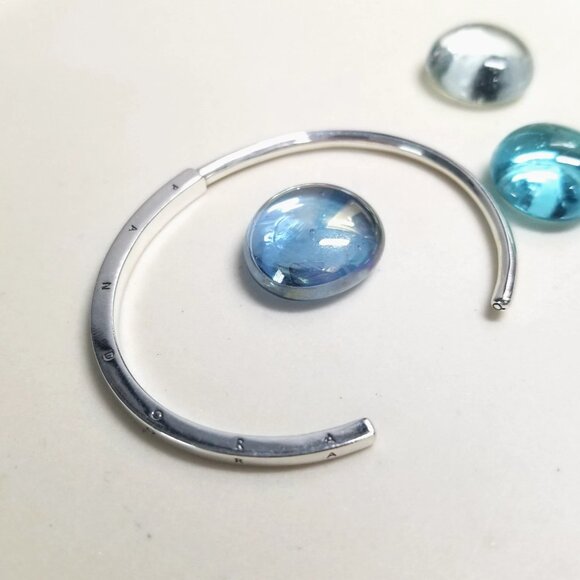 Authentic Pandora 925 Sterling Silver Signature ID Open Bangle Smooth Bracelet - Picture 5 of 6